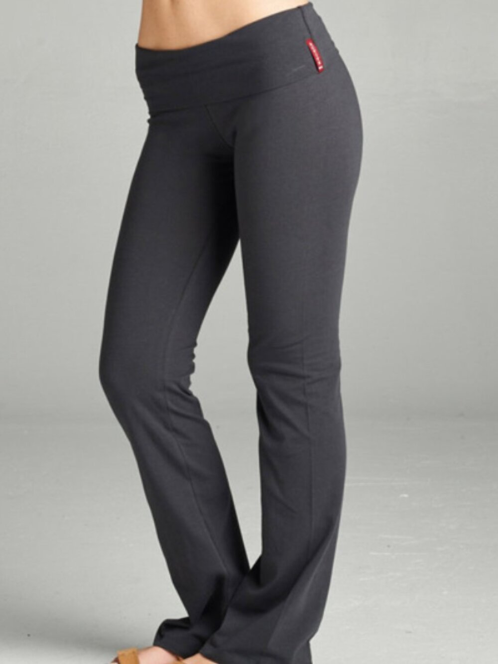 NEW Active Cotton Yoga Pant Fold Over Waist- Gray- Small
